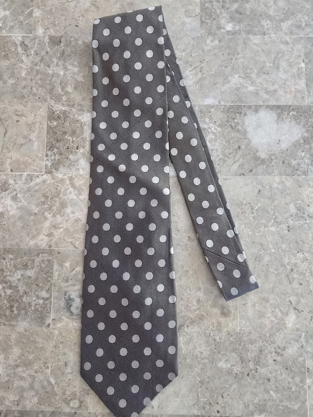 Yves Saint Laurent Gray Tie with White Polka Dots